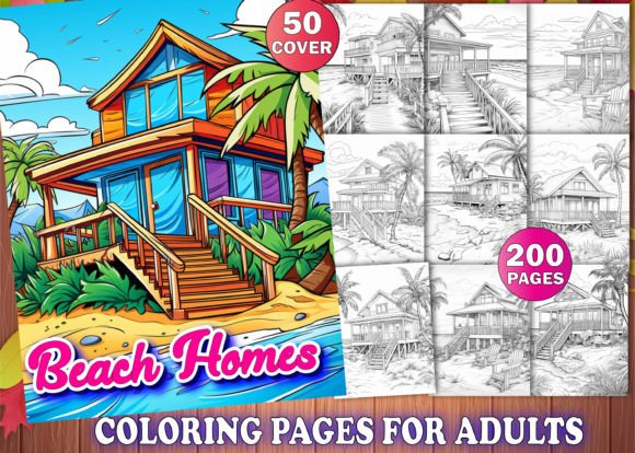 200 Beach Homes Coloring Pages for Adult