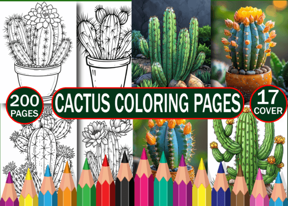 200 Cactus Coloring Pages for Adults